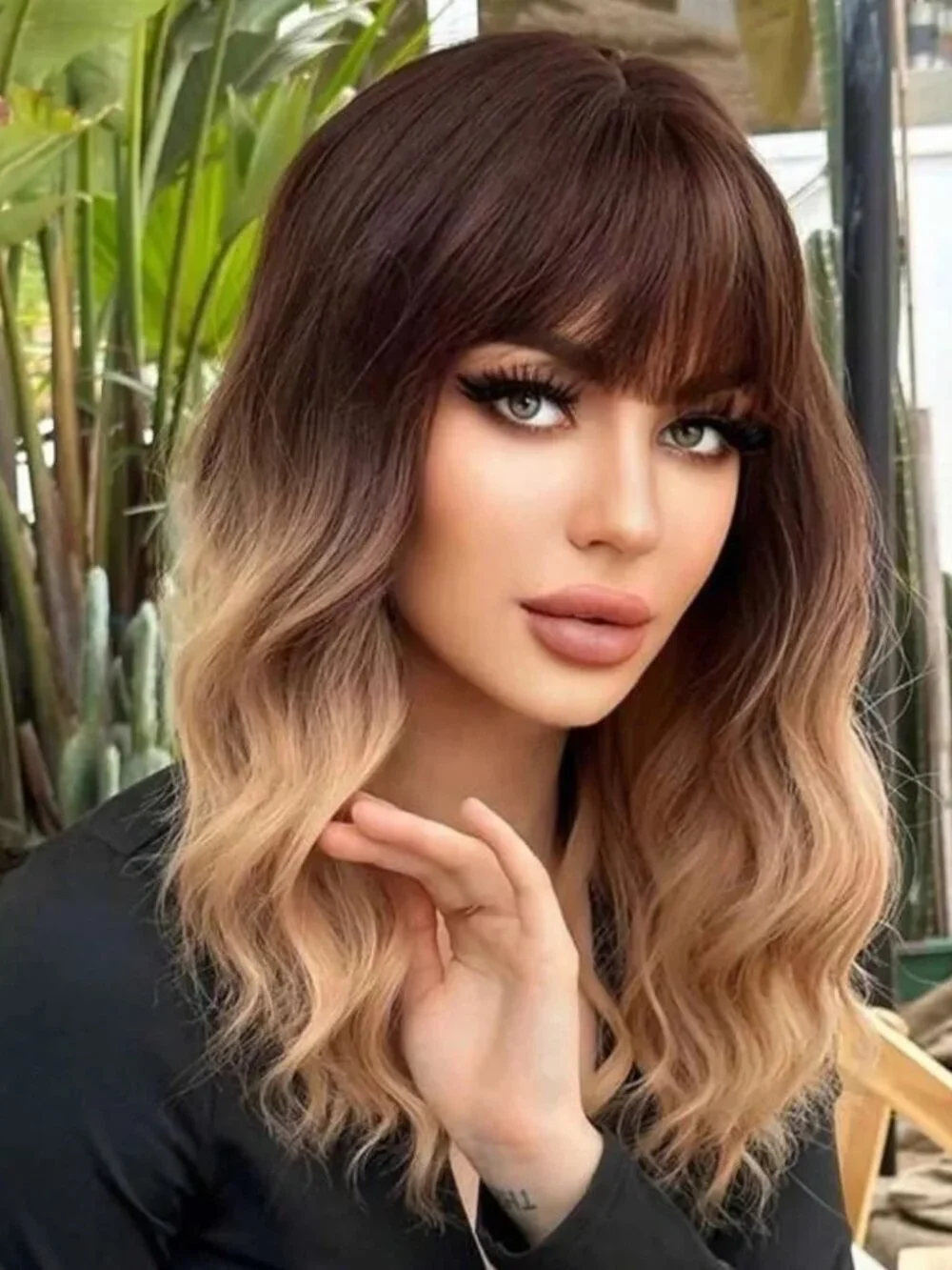 16 Inch ombre Brown To Honey Blonde wave Short Wig for Daily Use Natural